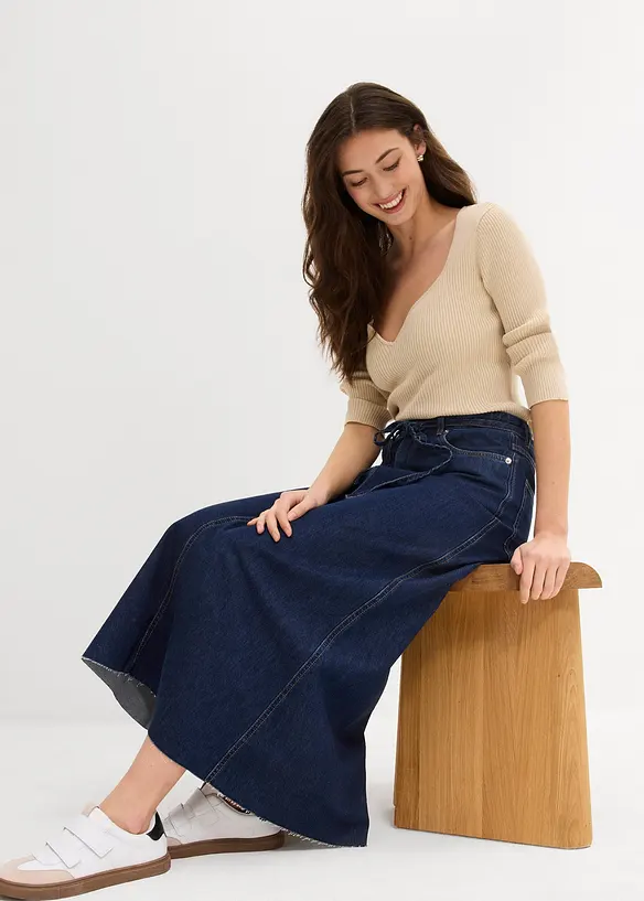 Jeansskjørt Mid Waist, midi lengde, Super Soft, bonprix