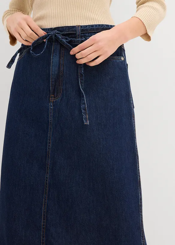 Jeansskjørt Mid Waist, midi lengde, Super Soft, bonprix