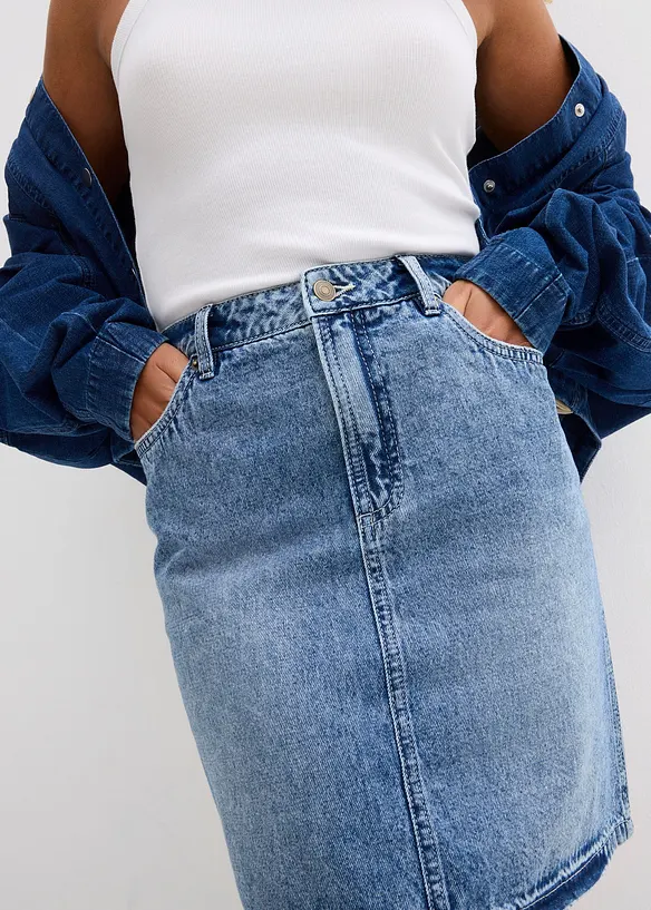 Denimskjørt Mid Waist, Low Stretch, bonprix