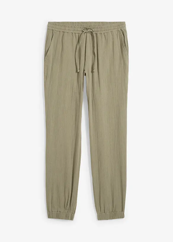 Regular Fit-pull on-bukse i musselin, Tapered, bonprix