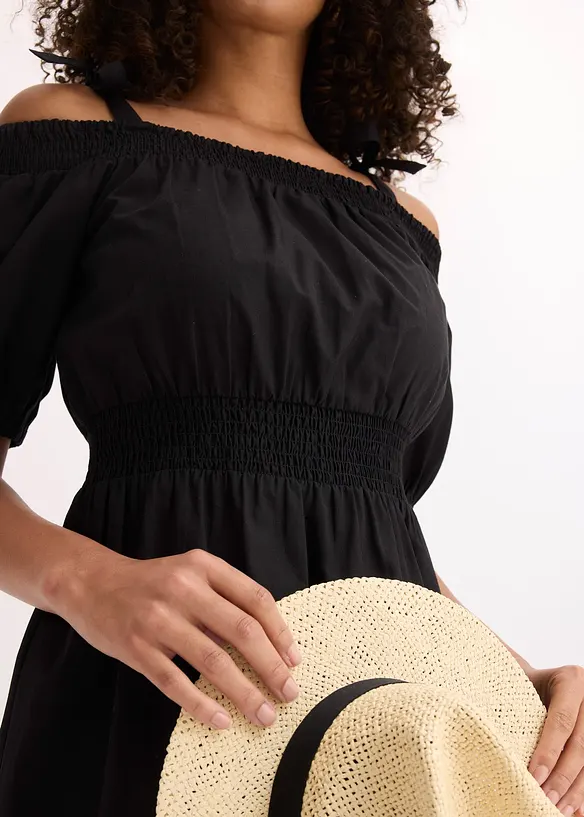 Off shoulder-kjole i økologisk bomull, bonprix