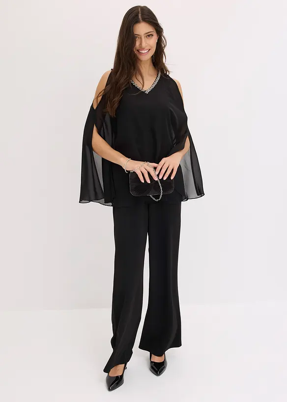 Jumpsuit med overkast og strasspynt, bonprix