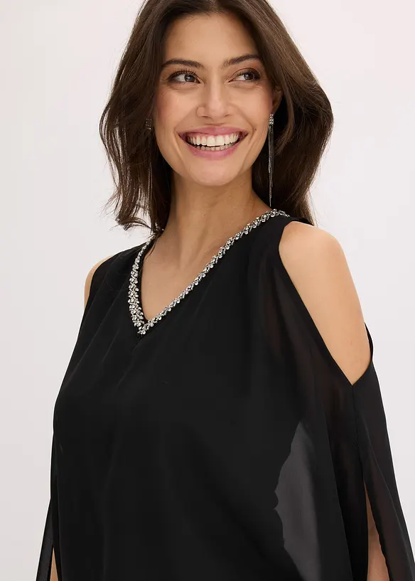 Jumpsuit med overkast og strasspynt, bonprix