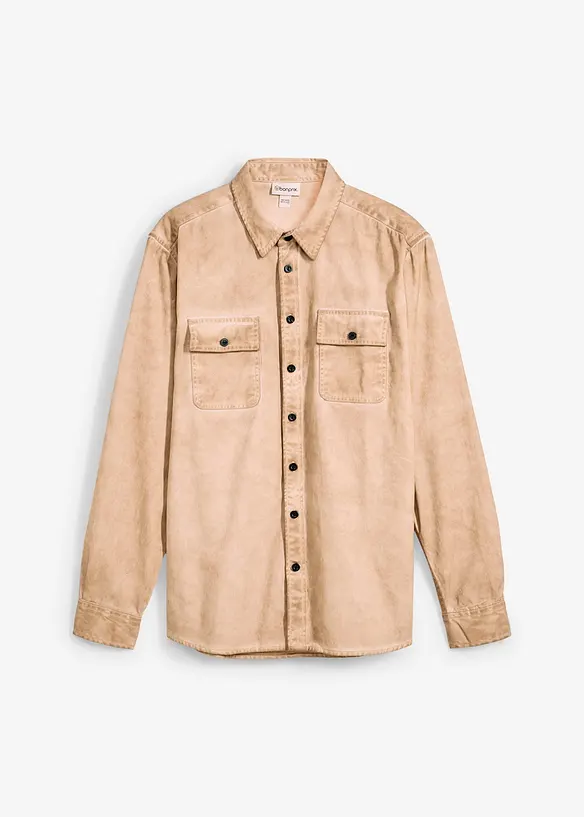 Langermet skjorte i 100% bomull i vasket look, bonprix