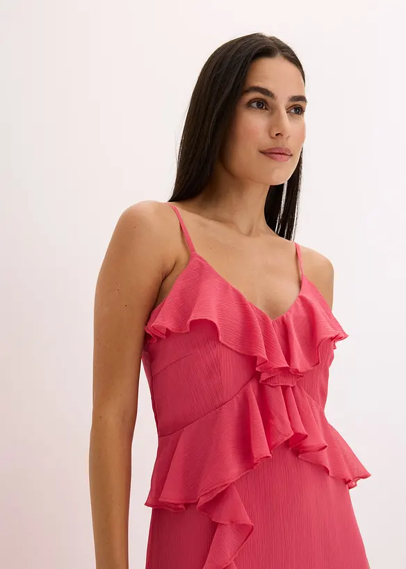 Midikjole i chiffon med volanger, bonprix