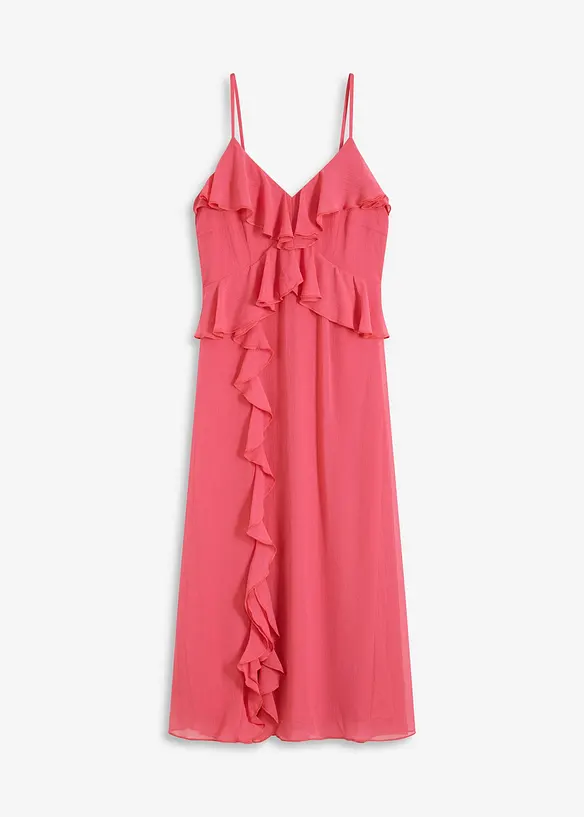Midikjole i chiffon med volanger, bonprix