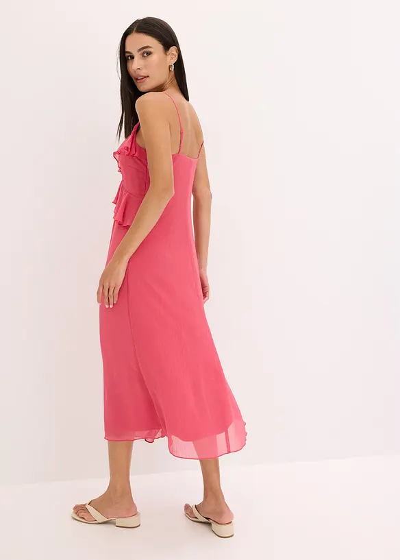Midikjole i chiffon med volanger, bonprix