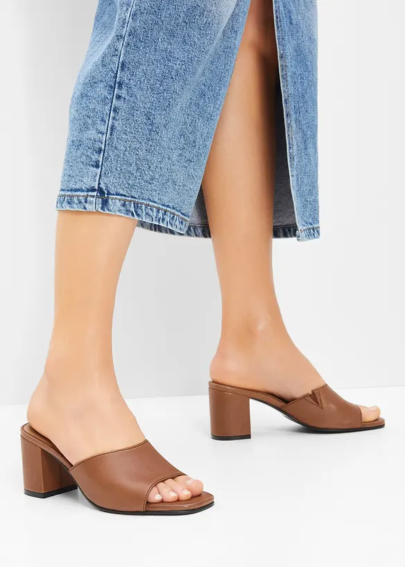 Slip-in sandaler i skinn, bonprix