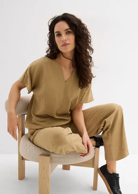 Oversized bluse med elastisk fald, bonprix