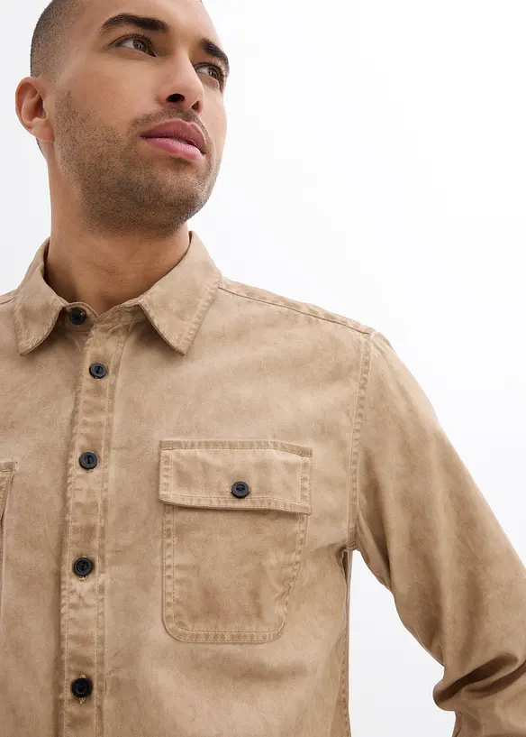 Langermet skjorte i 100% bomull i vasket look, bonprix