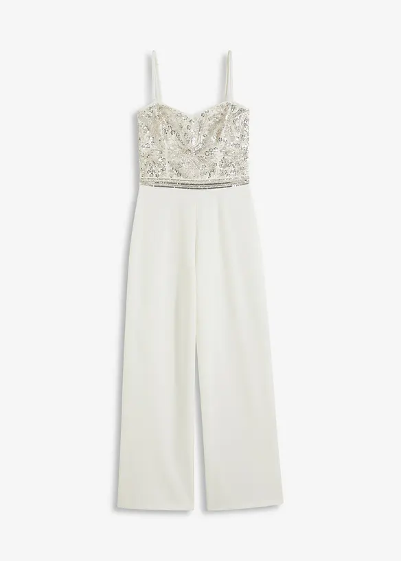 Elegant jumpsuit i strukturert krepp med perlebroderi, bonprix