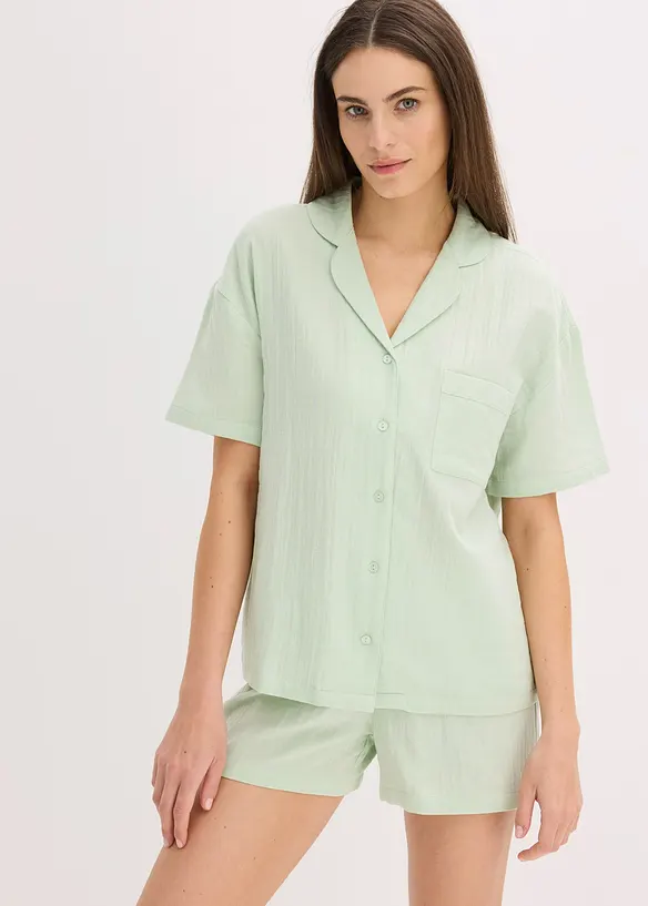 Kort pyjamas i musselin med knappestolpe, bonprix