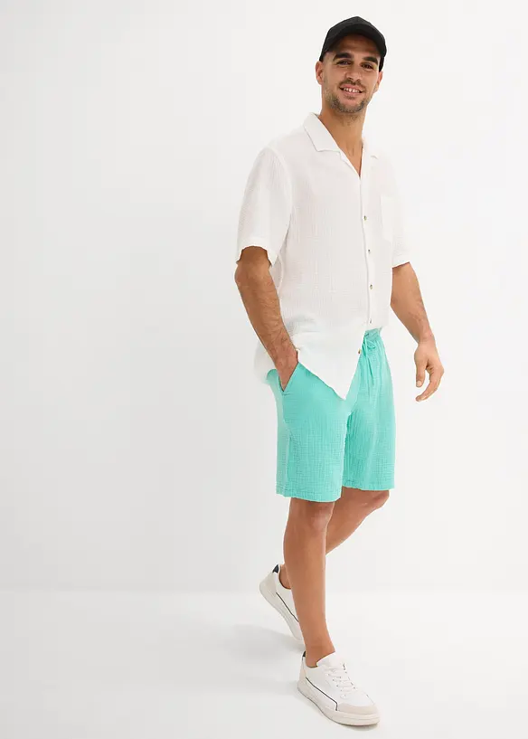 Shorts i 100% bomullsmusselin, Regular Fit, bonprix