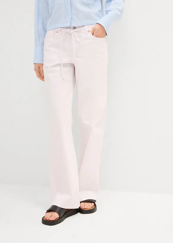 Wide Leg-jeans, Mid Waist, med belte, bonprix