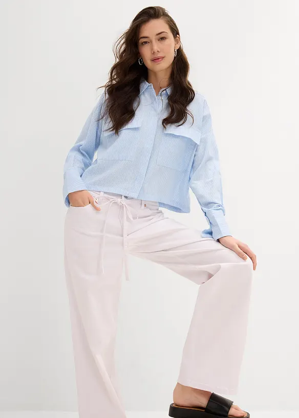 Wide Leg-jeans, Mid Waist, med belte, bonprix