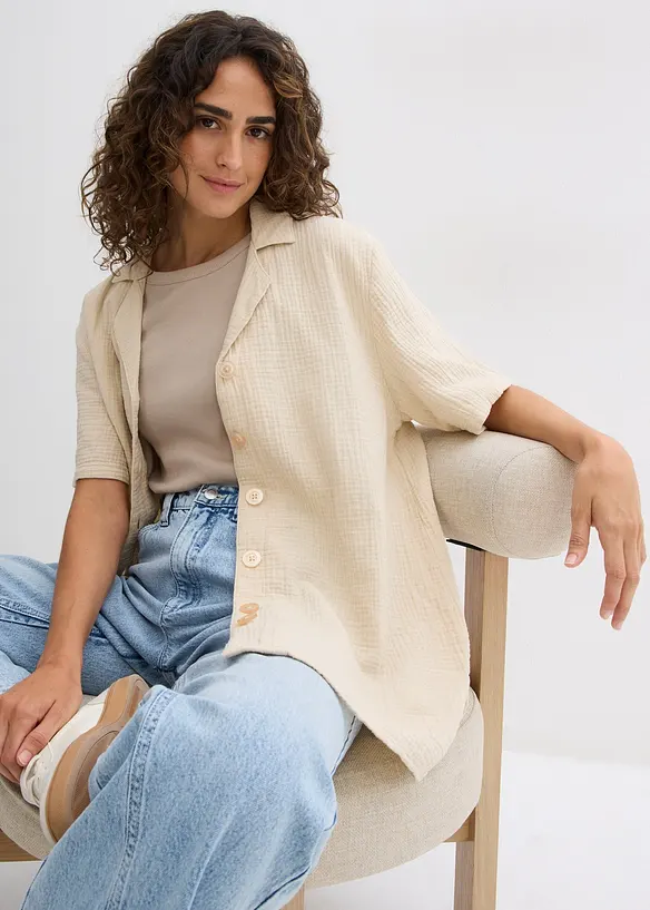 Skjortebluse i musselin, bonprix
