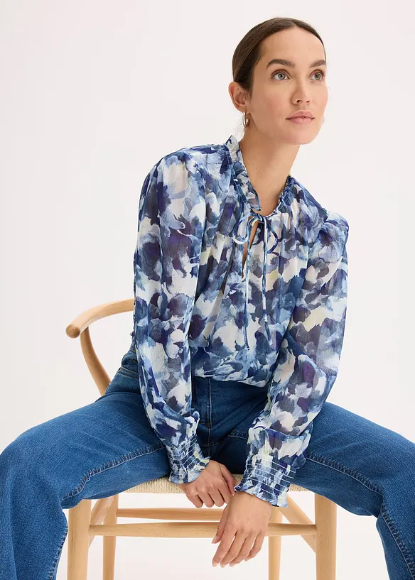 Mønstret chiffonbluse, bonprix