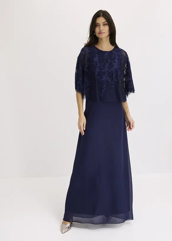 Chiffonkjole med blomsterbroderi, bonprix
