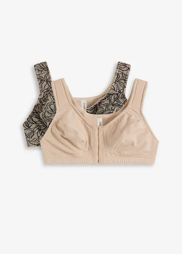BH uten bøyle med økologisk bomull og lukning foran (2-pack), bonprix