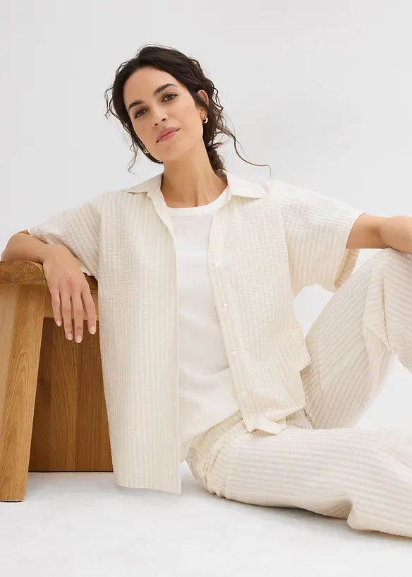 Kortermet bluse i kreppmateriale, bonprix