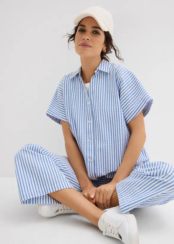 Kortermet bluse i kreppmateriale, bonprix