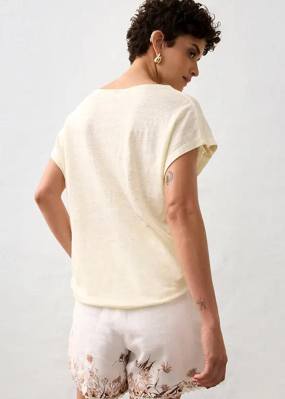 T-skjorte i 100% lin med blonder, bonprix