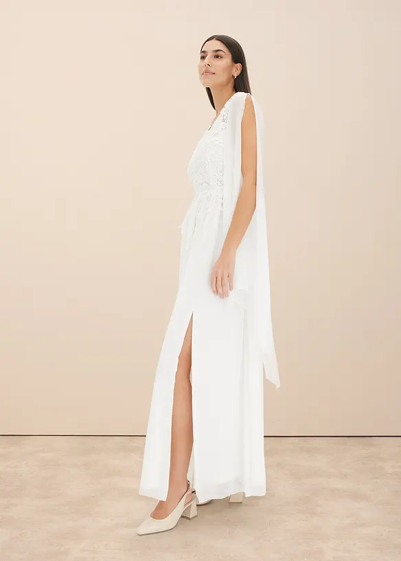 Brudekjole i tynn chiffon med blonder, bonprix