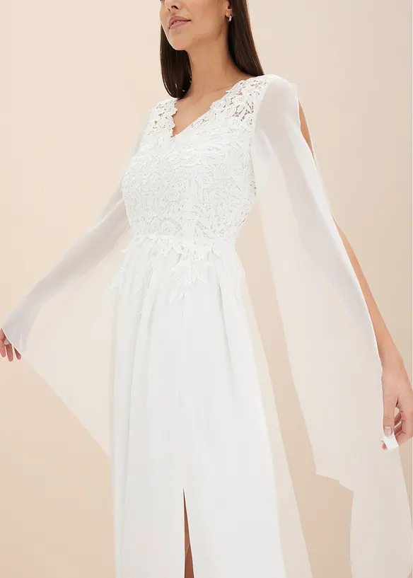 Brudekjole i tynn chiffon med blonder, bonprix