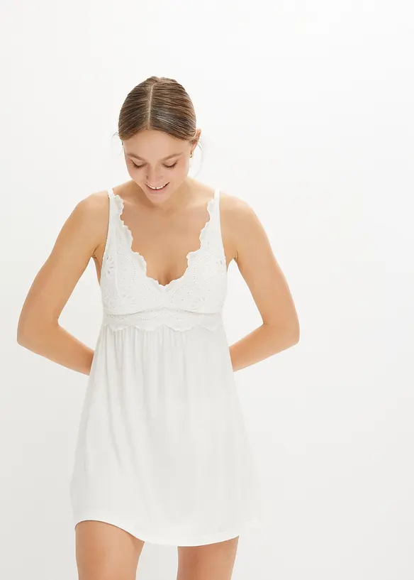 Neglisjé i viskose med nydelig hullbroderi, bonprix