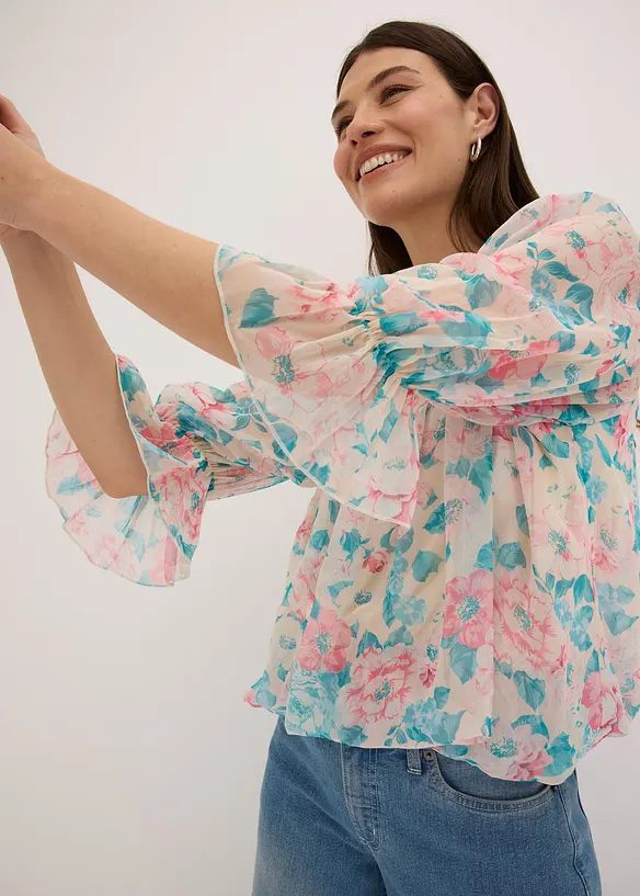 Bluse med ballongkant nede, bonprix