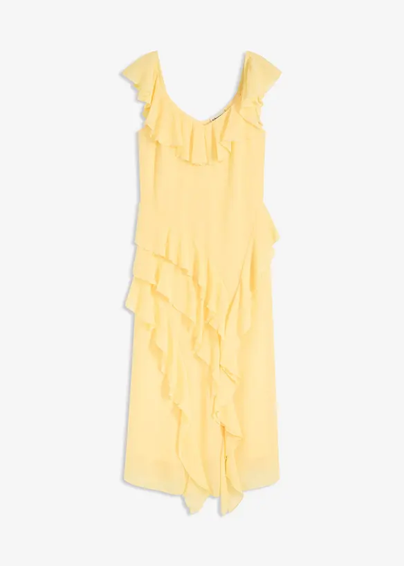 Chiffonkjole med stropper og volanger, bonprix