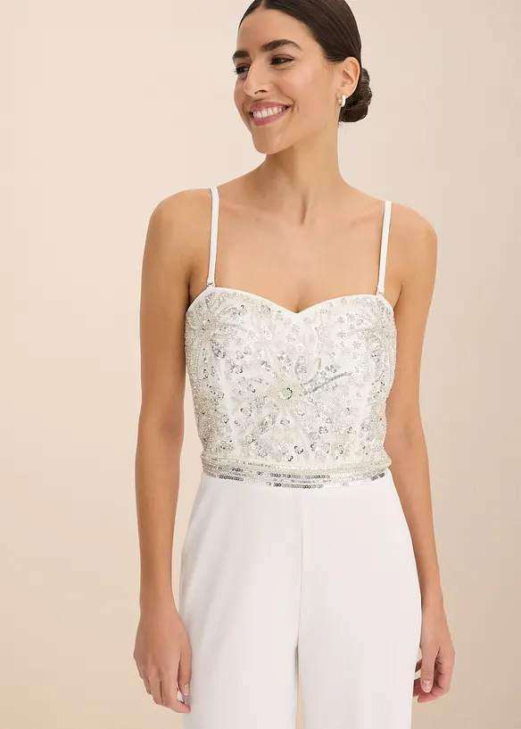 Elegant jumpsuit i strukturert krepp med perlebroderi, bonprix