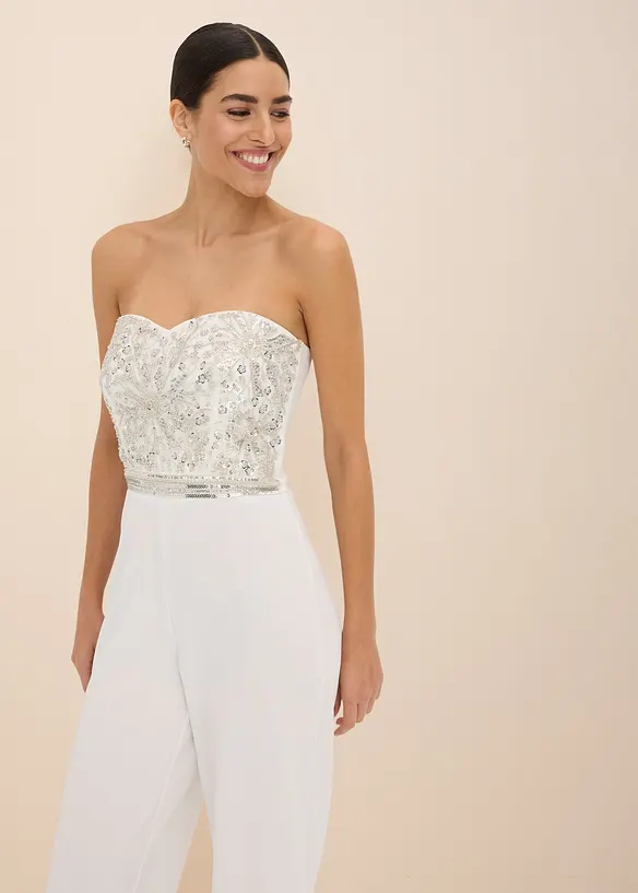 Elegant jumpsuit i strukturert krepp med perlebroderi, bonprix