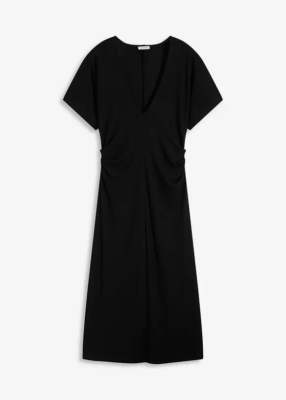 Kjole i ribbet jersey med rynking i siden, bonprix