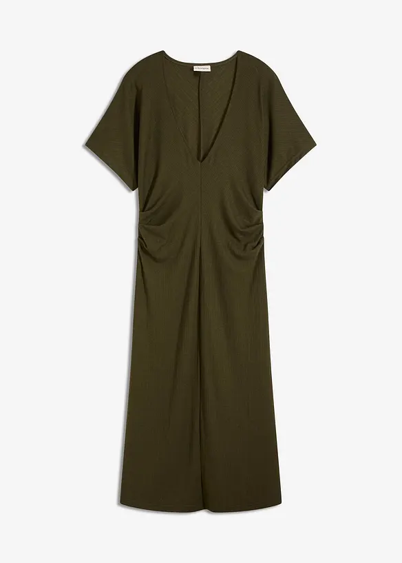 Kjole i ribbet jersey med rynking i siden, bonprix