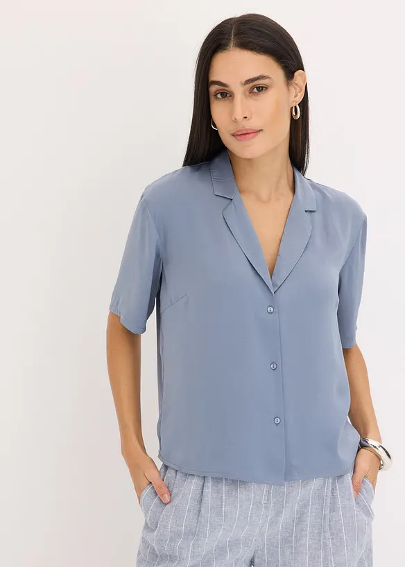 Satengbluse med krage med slag, bonprix