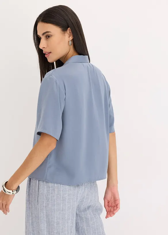 Satengbluse med krage med slag, bonprix