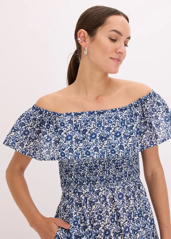 Boho-midikjole med carmen-utringning, av lett bomullsmateriale, bonprix