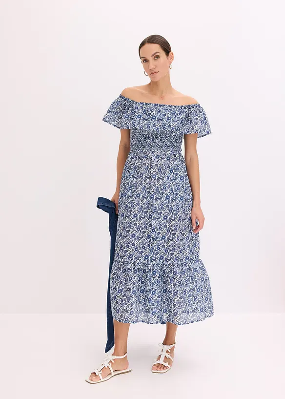 Boho-midikjole med carmen-utringning, av lett bomullsmateriale, bonprix