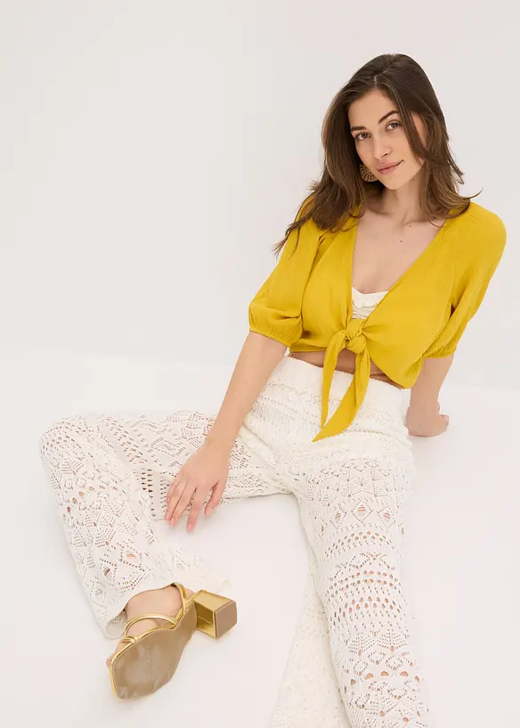 Pull on-bukse med strikket hullmønster, bonprix