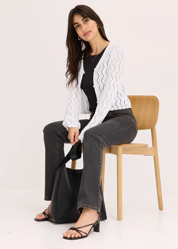 Kort cardigan i heklet look, bonprix
