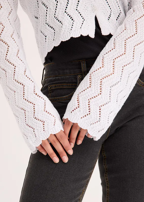 Kort cardigan i heklet look, bonprix