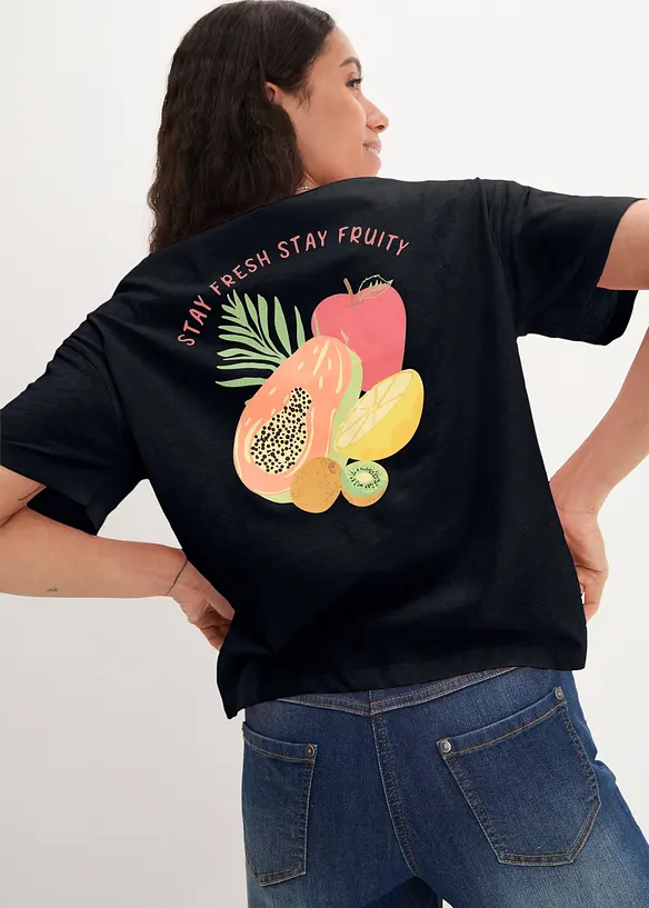Oversized topp med trykk, bonprix