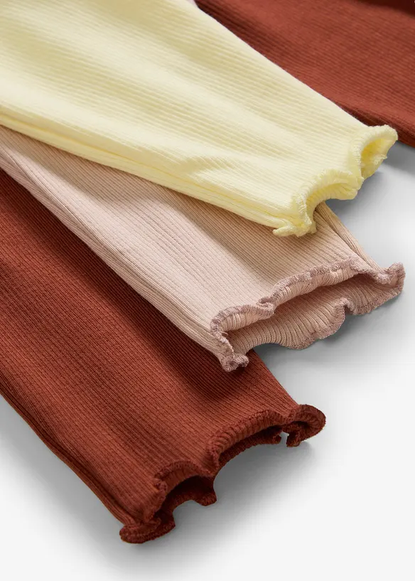 Ribbet leggings av økologisk bomull med volanger (3-pack), bonprix