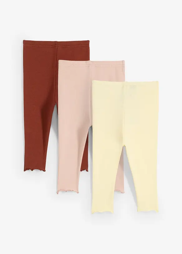 Ribbet leggings av økologisk bomull med volanger (3-pack), bonprix