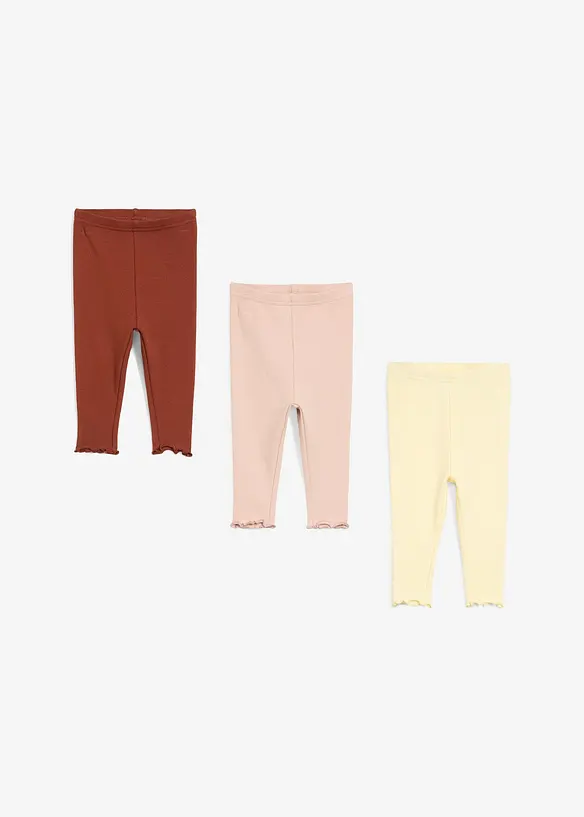 Ribbet leggings av økologisk bomull med volanger (3-pack), bonprix