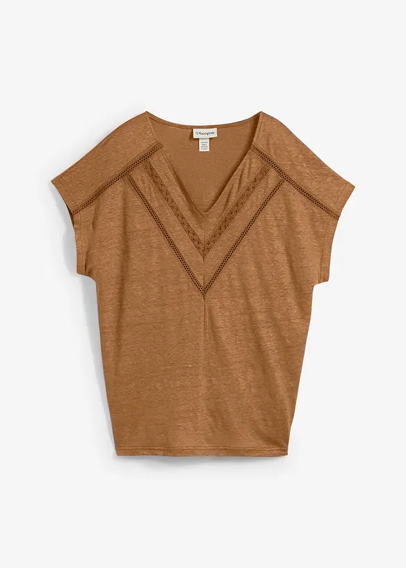 T-skjorte i 100% lin med blonder, bonprix