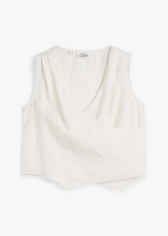 Blusetopp i 100% lin og omslagslook, bonprix
