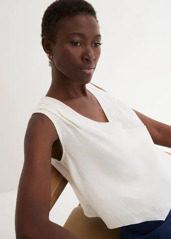 Blusetopp i 100% lin og omslagslook, bonprix