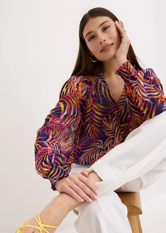 Chiffonbluse med trykt mønster, bonprix